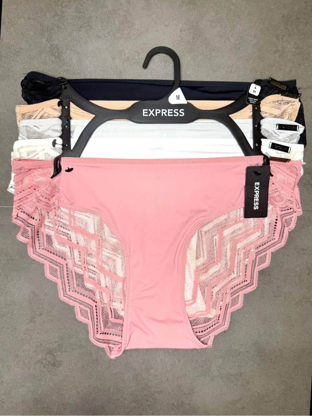 Express Lace-Trim Cheeky Bikini Panty Set - Pink, White, Navy, Black, Peach